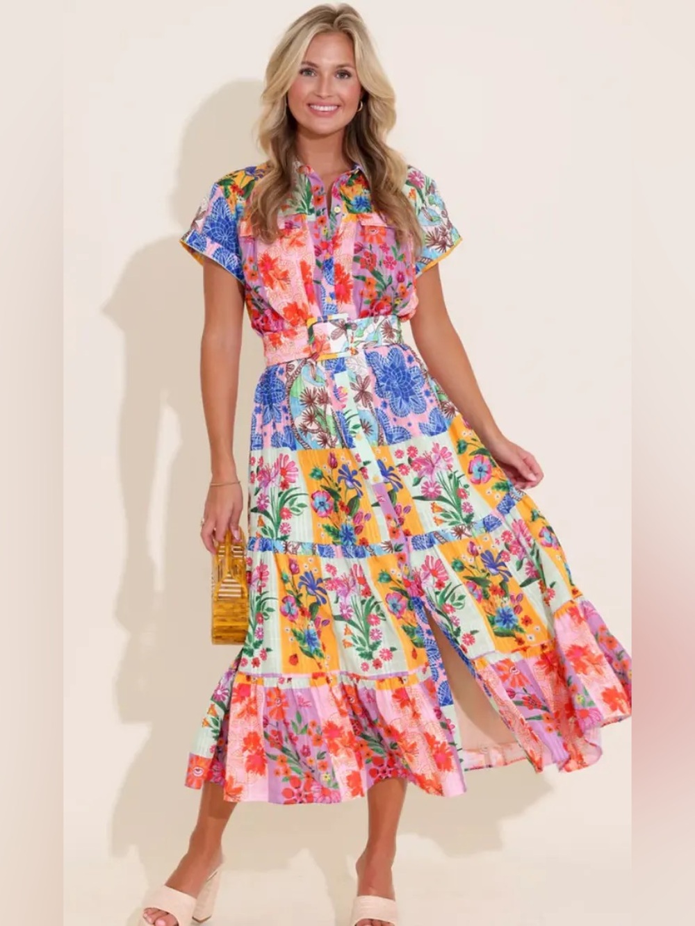 Alden Adair “Rachel” Belted Midi Dress - in Floral Sketch